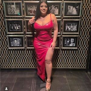 Red pleather maxi dress